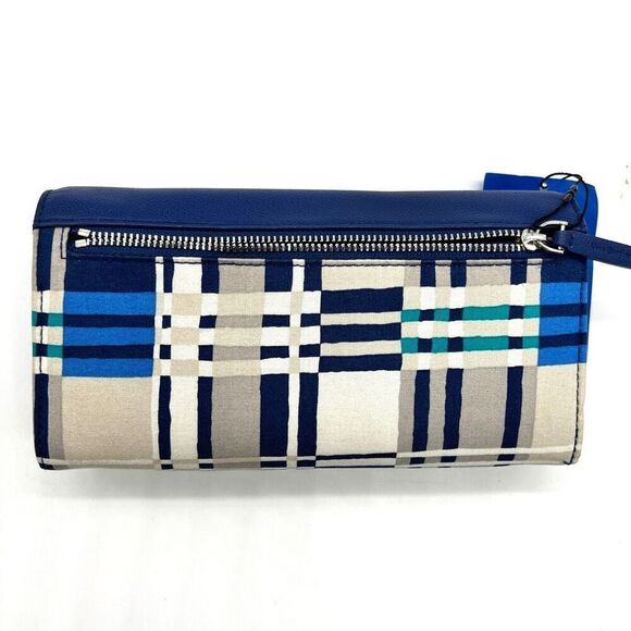 Vera Bradley RFID Audrey Faux Leather and Fabric Wallet Blue White Gray Plaid - Picture 9 of 12